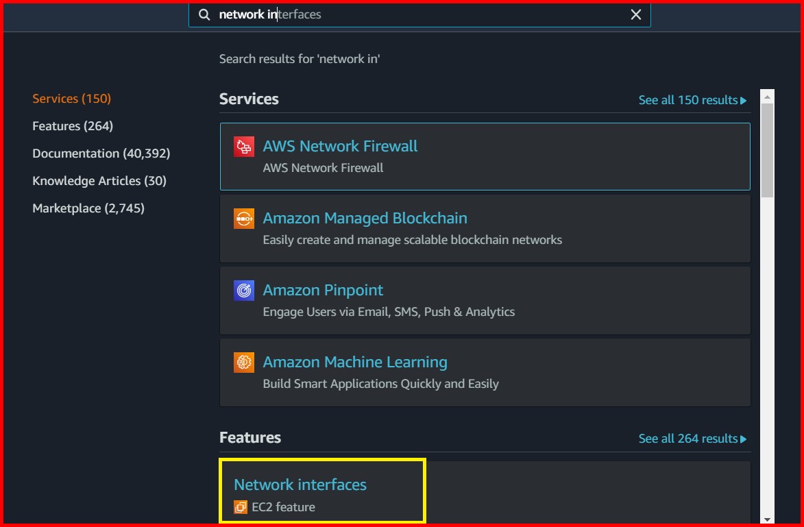 Picture showing searching the network interfaces in the search box